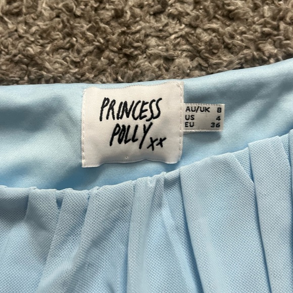 Princess Polly - penny long sleeve sheer top ruched cropped light blue US 4 - Picture 2 of 3